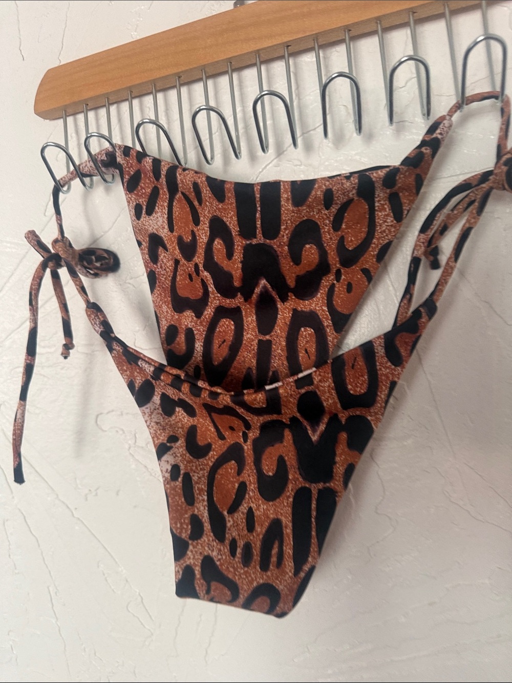 Leopard Print Tie-Side Bikini Bottoms - Brown